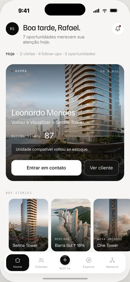 BOX OS — home do corretor com sinal de compra