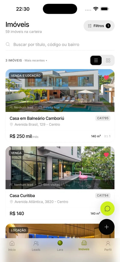 App do corretor — carteira de imóveis